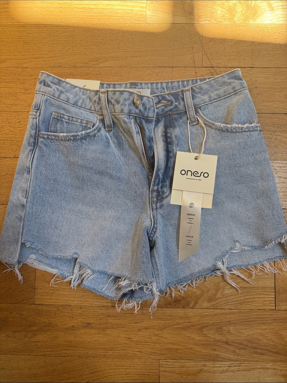 Oneso Light Blue Denim Frayed Hem Women's Shorts